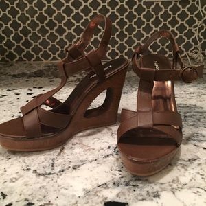 Brown leather wedges