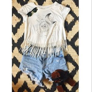 AE Crop Fringe Tee