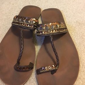 Brown Sequin Toe Sandals