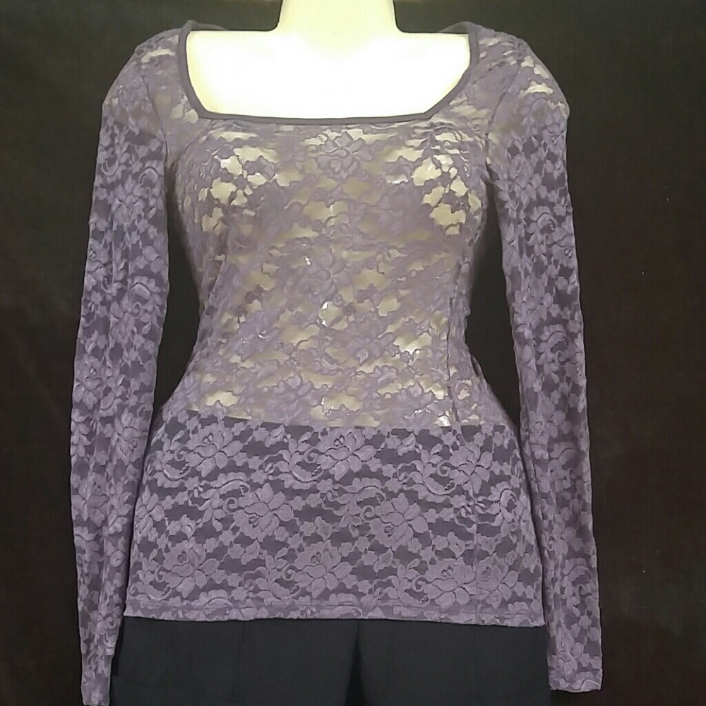 XS plum lace sheer top