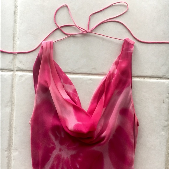 Pretty Pink Floral Philip DiCaprio Cowl Neck Dress - Picture 2 of 3