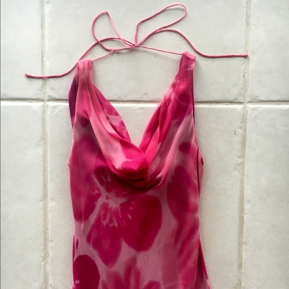 Pretty Pink Floral Philip DiCaprio Cowl Neck Dress - Picture 3 of 3