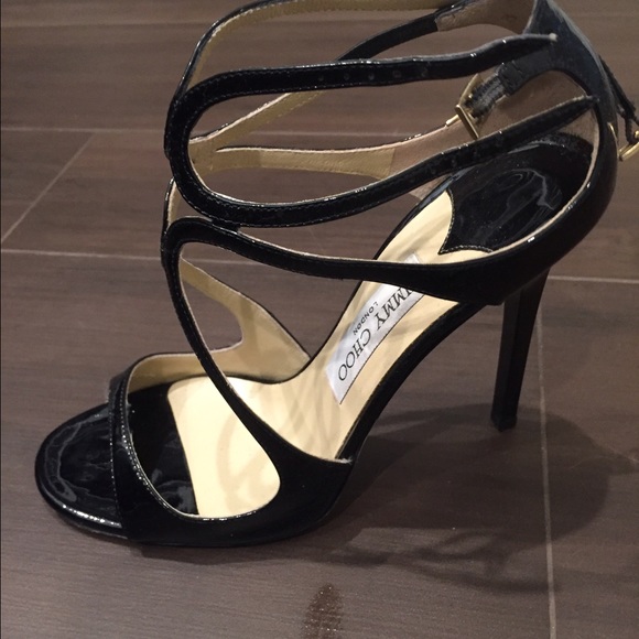 Jimmy Choo Lang black patent strappy heel