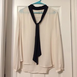 Loft Long Sleeve White Blouse With Front Tie