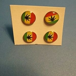 Rasta colored 4 pack ganja leaf earrings