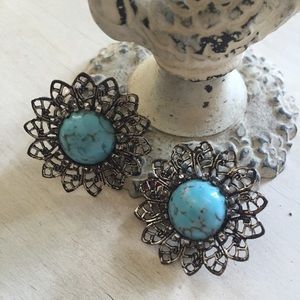 Vintage 1950s turquoise clip on earrings costume