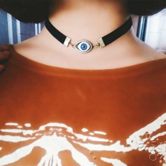 Nasty Gal Jewelry - Evil Eye 90s Style Black Choker Illuminati Gypsy