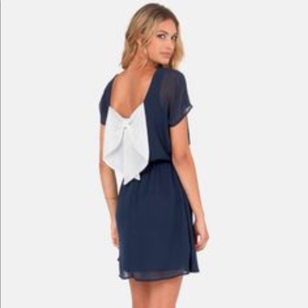 Bow Back Navy Dress