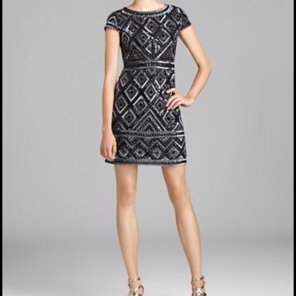 ADRIANNA PAPELL GUNMETAL SEQUIN COCKTAIL DRESS 💎