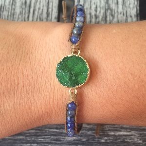 🆕Druzy Charm Bracelet Weaved with Beads-Green