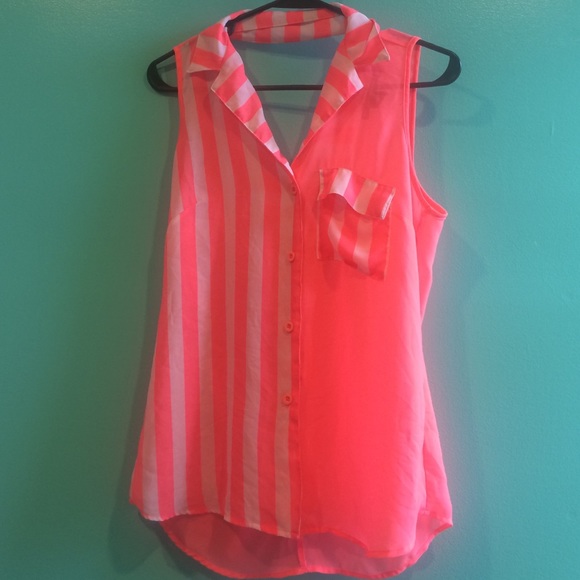 Button down neon pink tank top