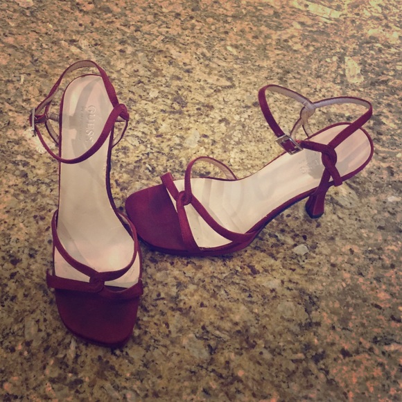 Guess burgundy strapped platform heels