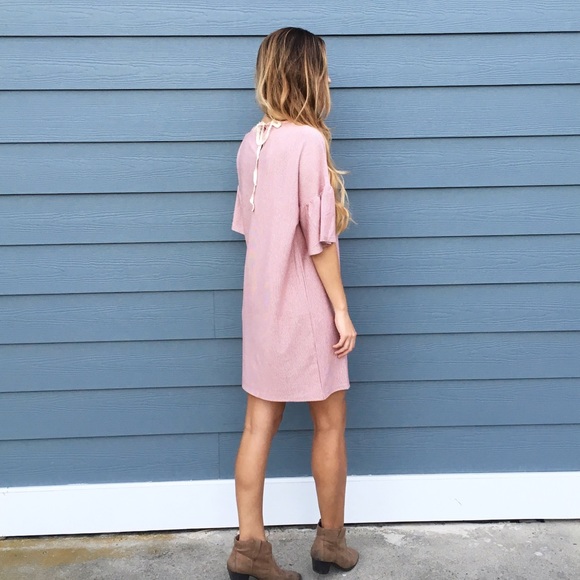 red flutter sleeve dress - Picture 3 of 4