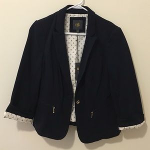 Navy fitted blazer with nautical pop lining