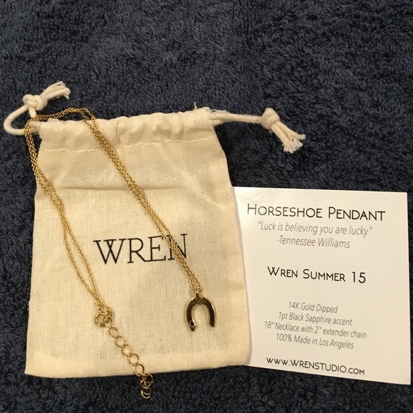 Lucky Horseshoe 14k Gold Black Sapphire Necklace