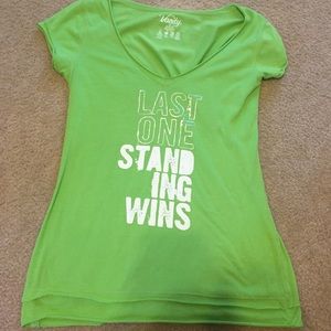 Green graphic V-neck