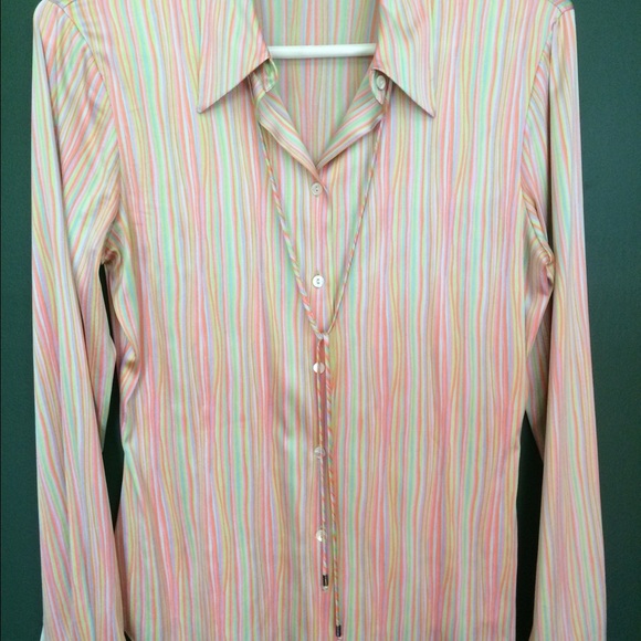 Colorful yet professional Tahari blouse.