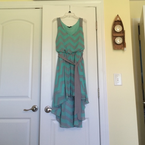Gray and green high-low dress