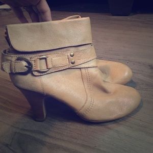 Tan leather heeled booties