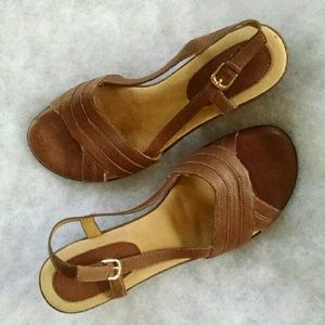 Softspots Brown Leather Wedge Sandals
