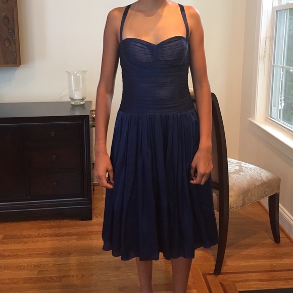 Laundry Ballerina Dress Royal Blue Silk Size 8 - Picture 2 of 4