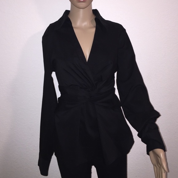 New York & Company Tops - Black long sleeve v-neck knotted waist top