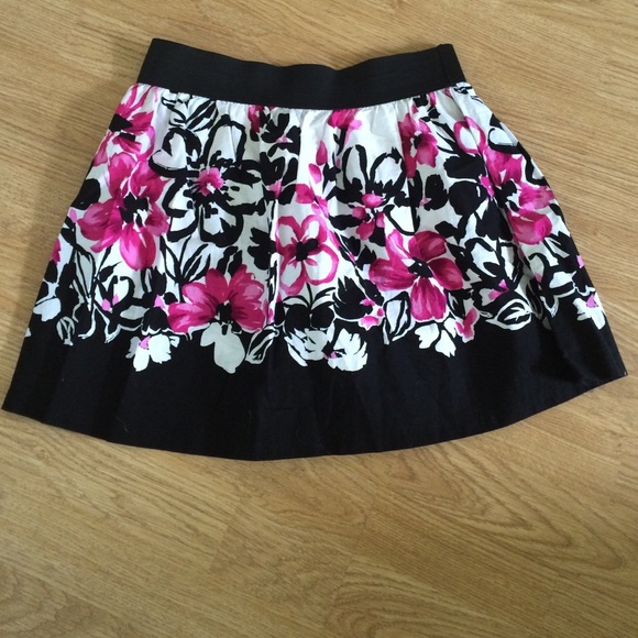 Black pink and white floral skirt