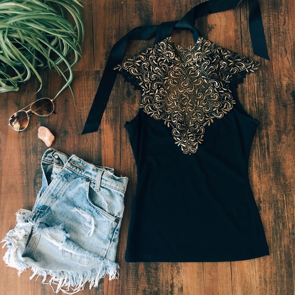 Gold Lace Accented Top