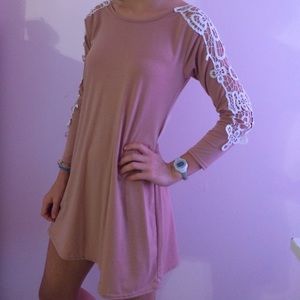 Tan dress with lacy sleeves