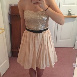 Forever 21 Nude Sequined Strapless Dress