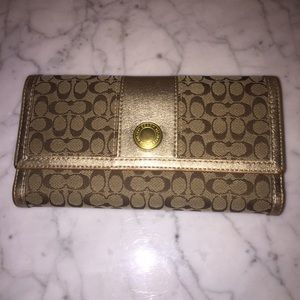Coach metallic signature checkbook and wallet