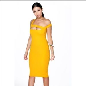 Ochre strappy cutout midi dress