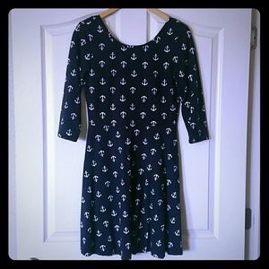 Navy Anchor Dress w/ Bow Detail
