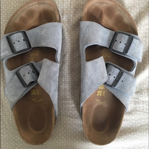 Suede Birkenstock sandals size 8, 38 light blue