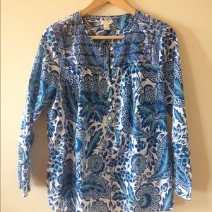J Crew Blue & White Floral Shirt Size Medium