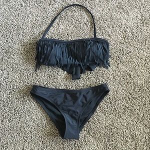 Black fringe top with scrunchy butt bottoms