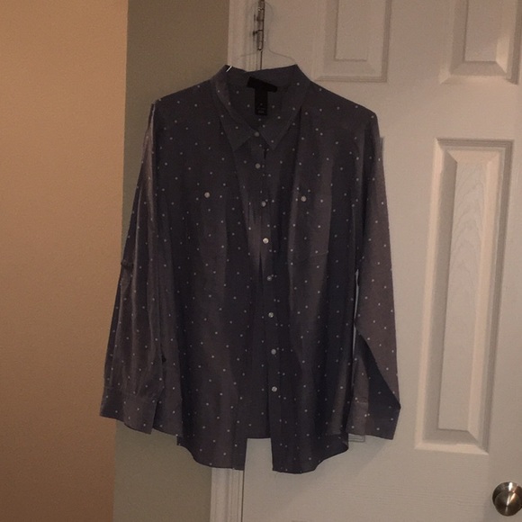 Lane Bryant Denim Polka Dot button down