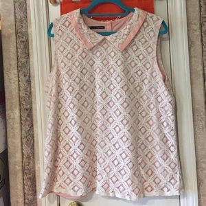 Collared Tank Top- peach and lace