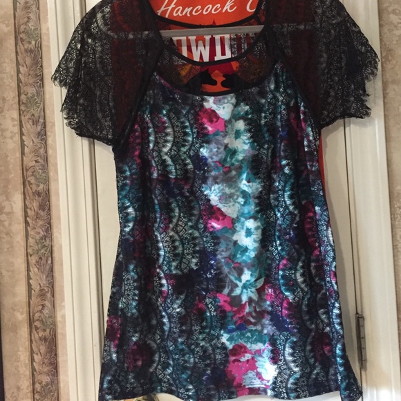 Lace cutout watercolor shirt