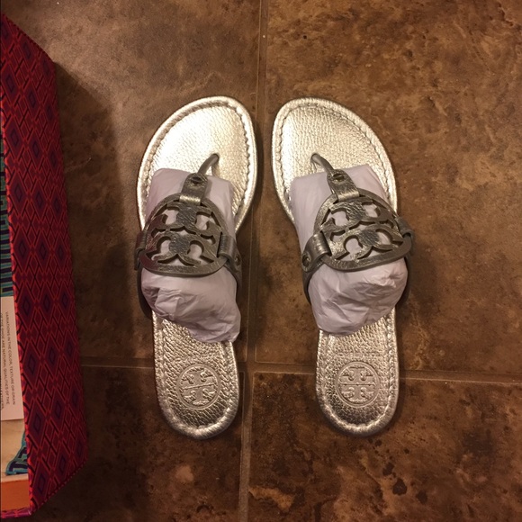 Silver Tory Burch Miller Sandals