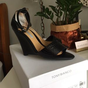 Tony Bianco BEBZ Black Snake Leather Wedge 8