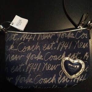 Coach navy blue gold heart cross body purse