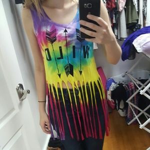 Tie dye tank with fringes