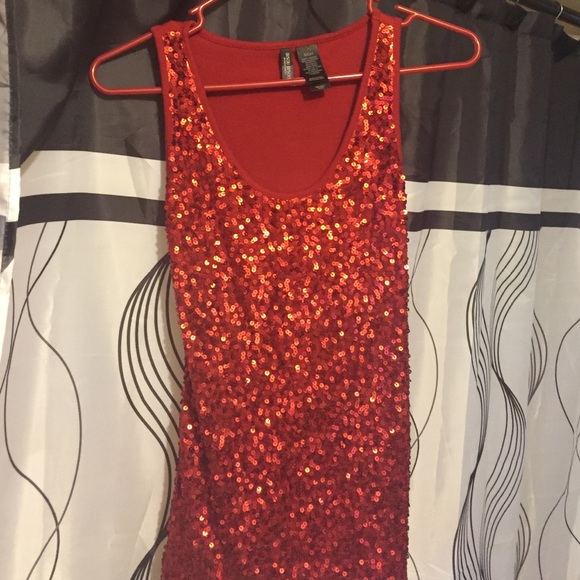 Red Bisou Bisou Sequined Tank Top