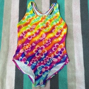 Girl's Speedo Colorful Flowery One Piece Swimsuit