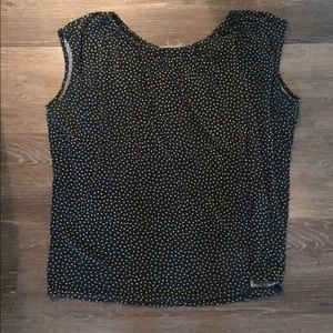 Ann Taylor Loft navy blue spotted blouse.