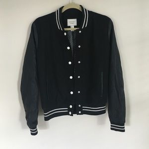 Black bomber jacket with white striped detail