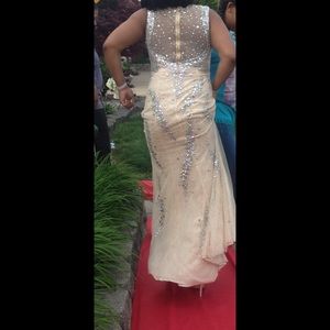 Champaine lace prom dress