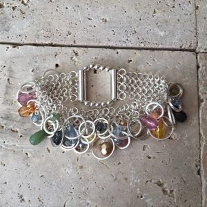 NWOT Silver Mesh Colorful Charm Bracelet