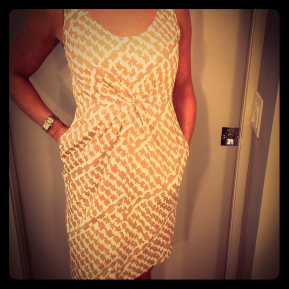 J. Crew Tan & White Cotton Sundress With Pockets.